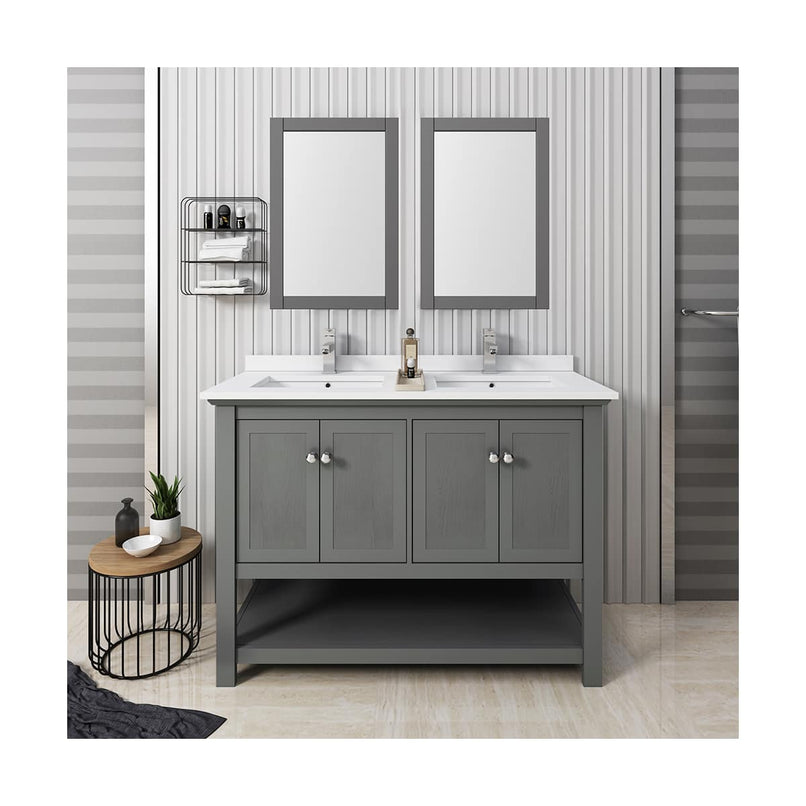 Manchester 48" Free Standing Double Basin Vanity Set with Cabinet, Quartz Vanity Top, and Framed Mirror - image 9