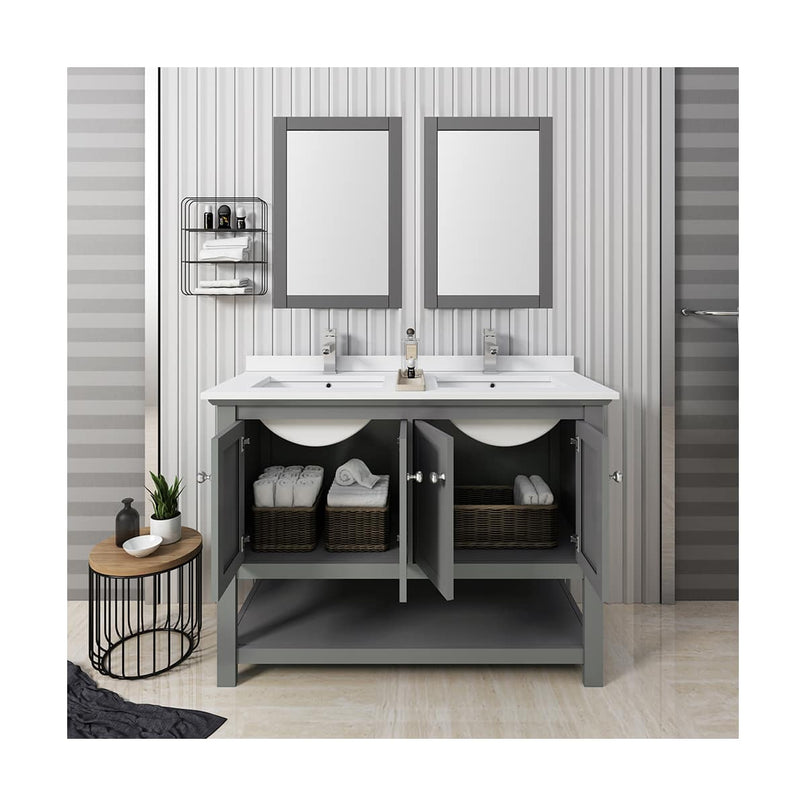 Manchester 48" Free Standing Double Basin Vanity Set with Cabinet, Quartz Vanity Top, and Framed Mirror - image 8