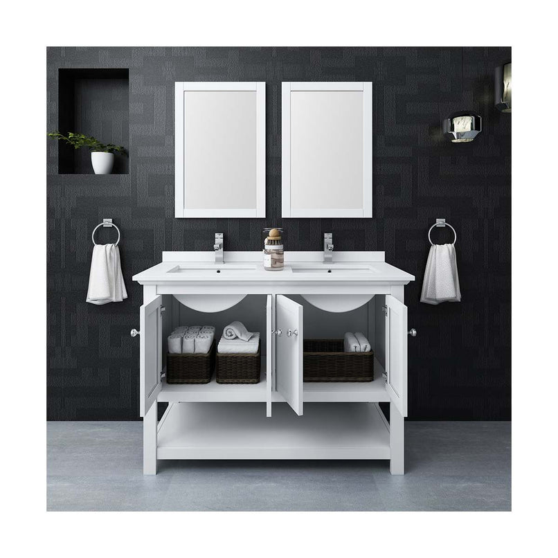 Manchester 48" Free Standing Double Basin Vanity Set with Cabinet, Quartz Vanity Top, and Framed Mirror - image 3