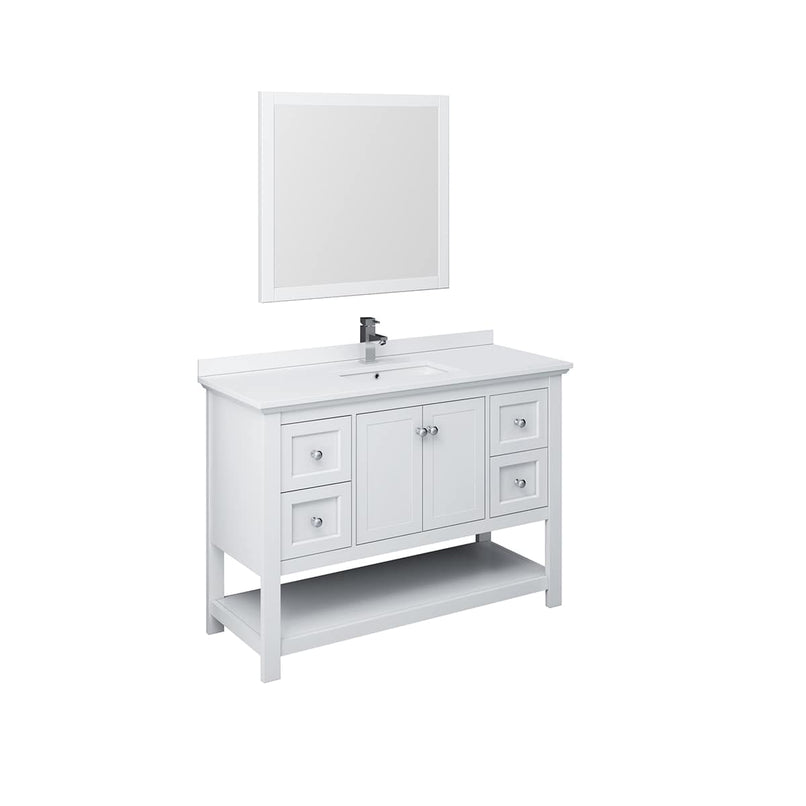 Manchester 48" Free Standing Single Basin Vanity Set with Cabinet, Quartz Vanity Top, and Framed Mirror - image 1