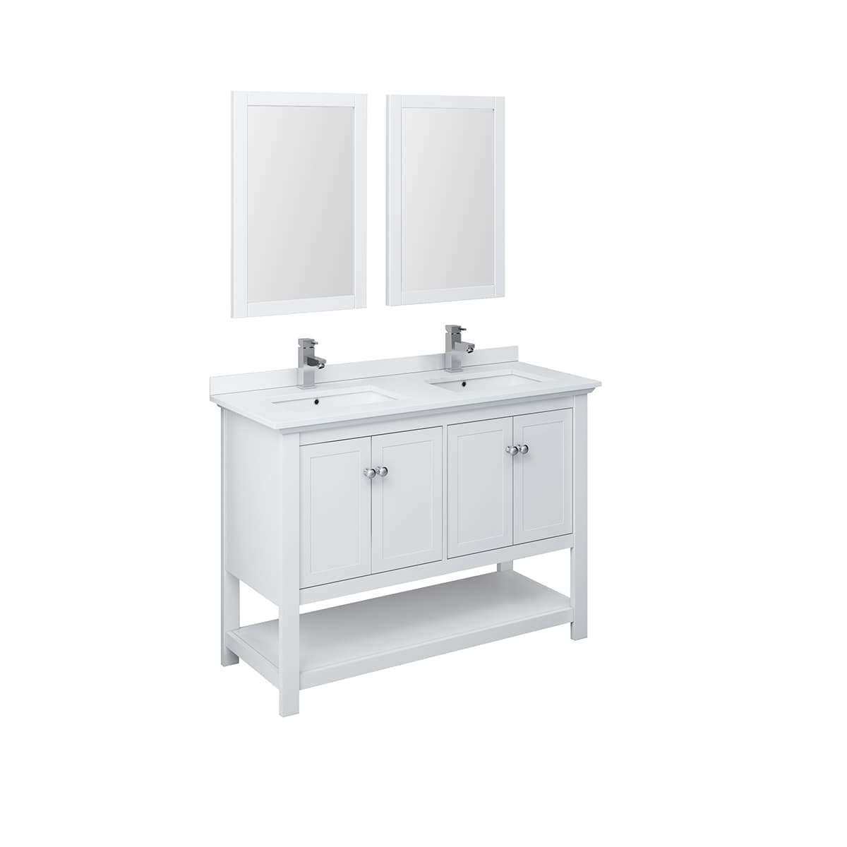 Manchester 48" Free Standing Double Basin Vanity Set with Cabinet, Quartz Vanity Top, and Framed Mirror