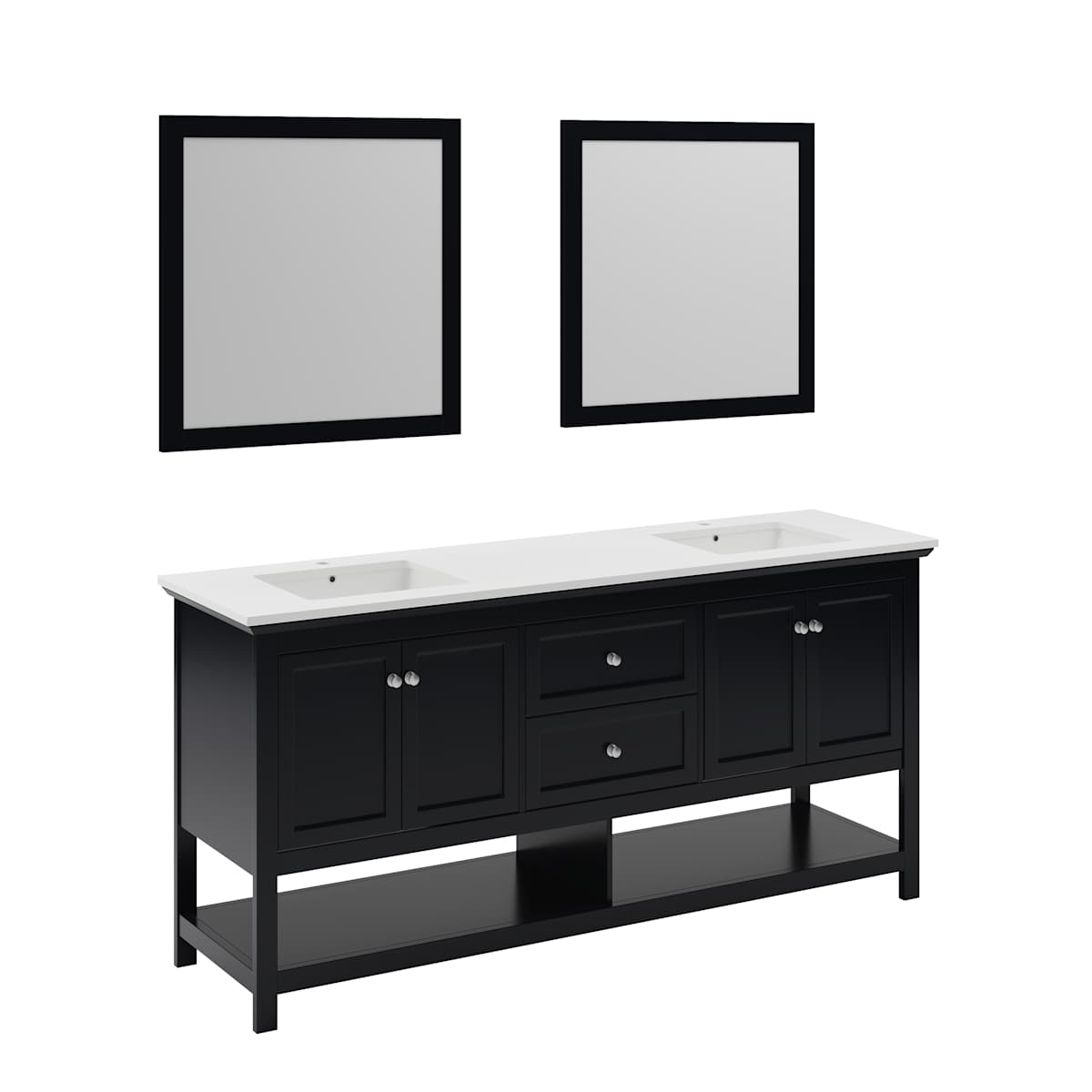 Manchester 72" Free Standing Double Basin Vanity Set with Cabinet, Quartz Vanity Top, and Framed Mirror