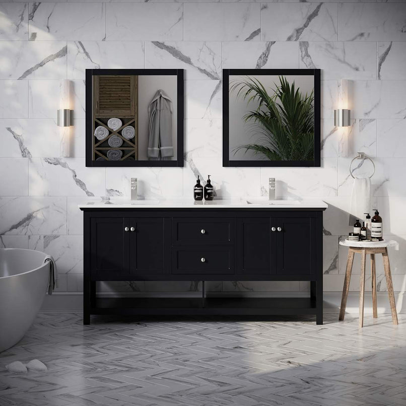 Manchester 72" Free Standing Double Basin Vanity Set with Cabinet, Quartz Vanity Top, and Framed Mirror - image 3