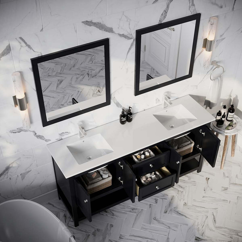 Manchester 72" Free Standing Double Basin Vanity Set with Cabinet, Quartz Vanity Top, and Framed Mirror - image 5