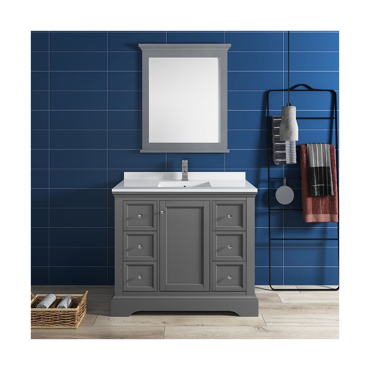 Windsor 40" Free Standing Single Basin Vanity Set with Cabinet, Quartz Vanity Top, and Framed Mirror