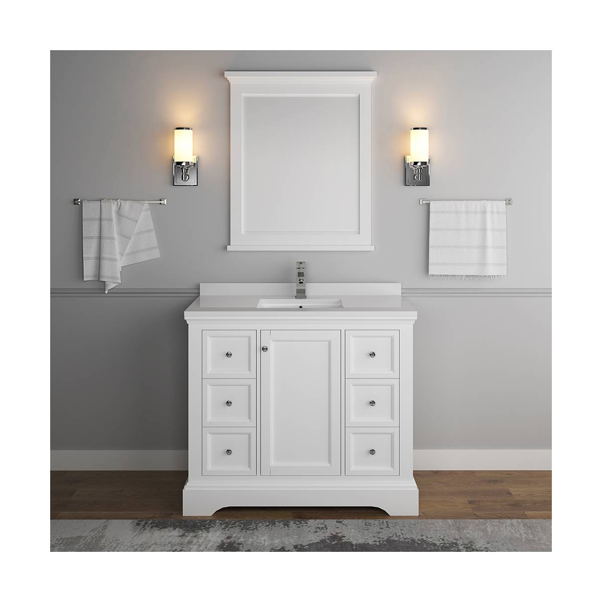 Windsor 40" Free Standing Single Basin Vanity Set with Cabinet, Quartz Vanity Top, and Framed Mirror