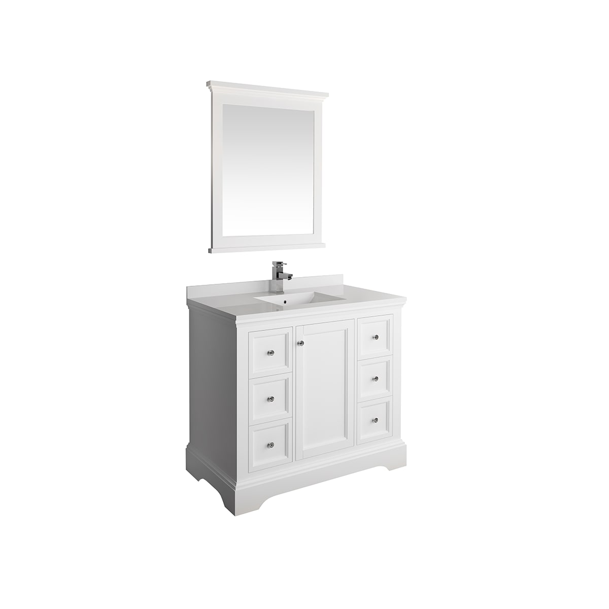 Windsor 40" Free Standing Single Basin Vanity Set with Cabinet, Quartz Vanity Top, and Framed Mirror