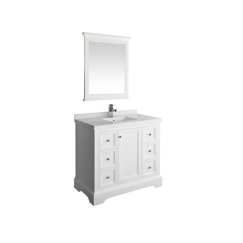 Windsor 40" Free Standing Single Basin Vanity Set with Cabinet, Quartz Vanity Top, and Framed Mirror - image 1