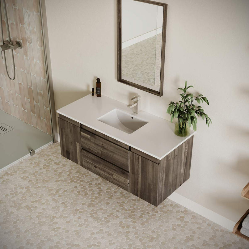 Formosa 48" Wall Mounted Single Basin Vanity Set with Cabinet, Quartz Vanity Top, and Framed Mirror - image 4