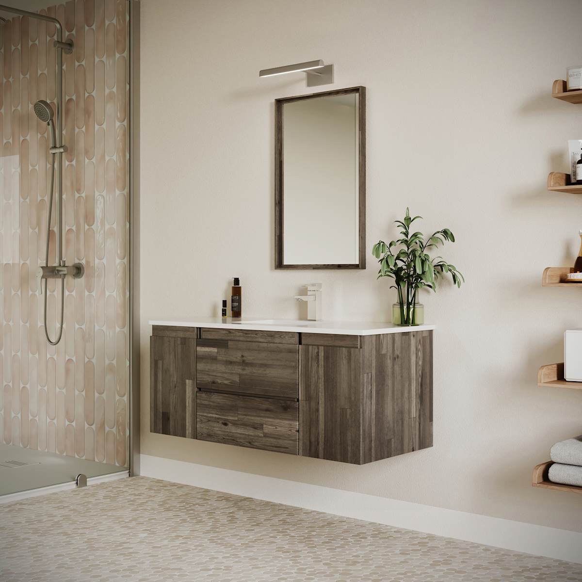 Formosa 48" Wall Mounted Single Basin Vanity Set with Cabinet, Quartz Vanity Top, and Framed Mirror - image 5