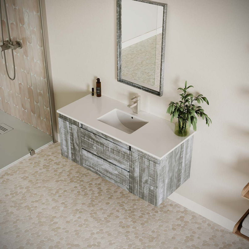 Formosa 48" Wall Mounted Single Basin Vanity Set with Cabinet, Quartz Vanity Top, and Framed Mirror - image 16