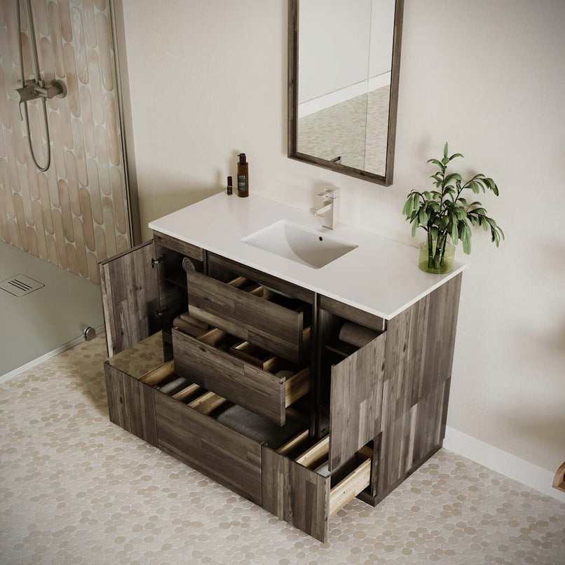 Formosa 48" Free Standing Single Basin Vanity Set with Cabinet, Quartz Vanity Top, and Framed Mirror - image 3