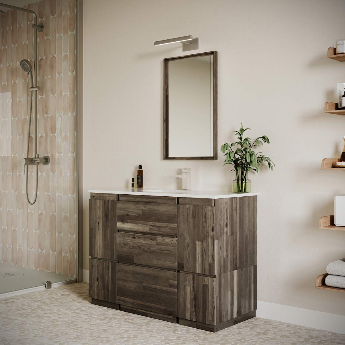 Formosa 48" Free Standing Single Basin Vanity Set with Cabinet, Quartz Vanity Top, and Framed Mirror