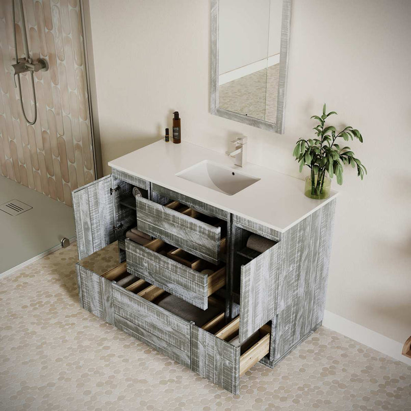 Formosa 48" Free Standing Single Basin Vanity Set with Cabinet, Quartz Vanity Top, and Framed Mirror - image 17