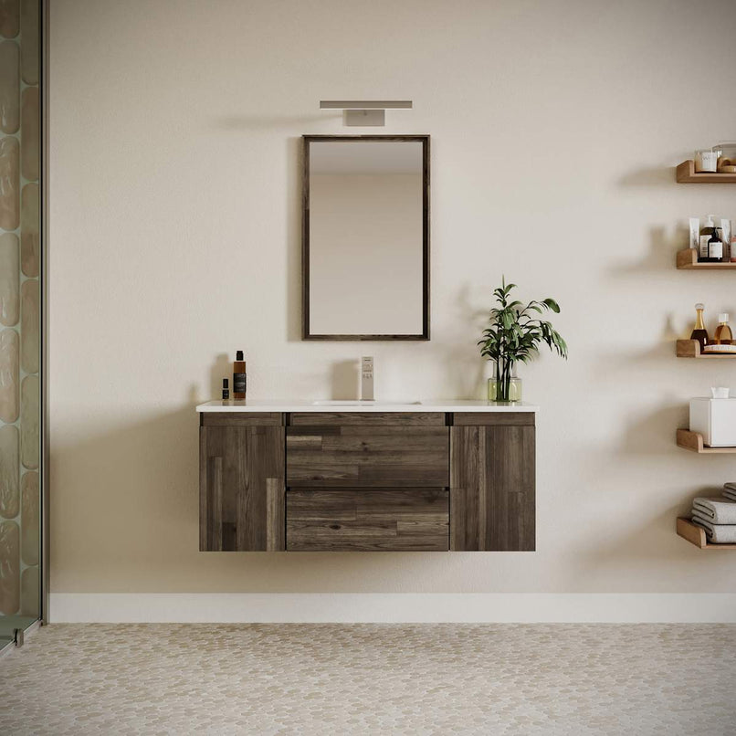 Formosa 48" Wall Mounted Single Basin Vanity Set with Cabinet, Quartz Vanity Top, and Framed Mirror - image 1