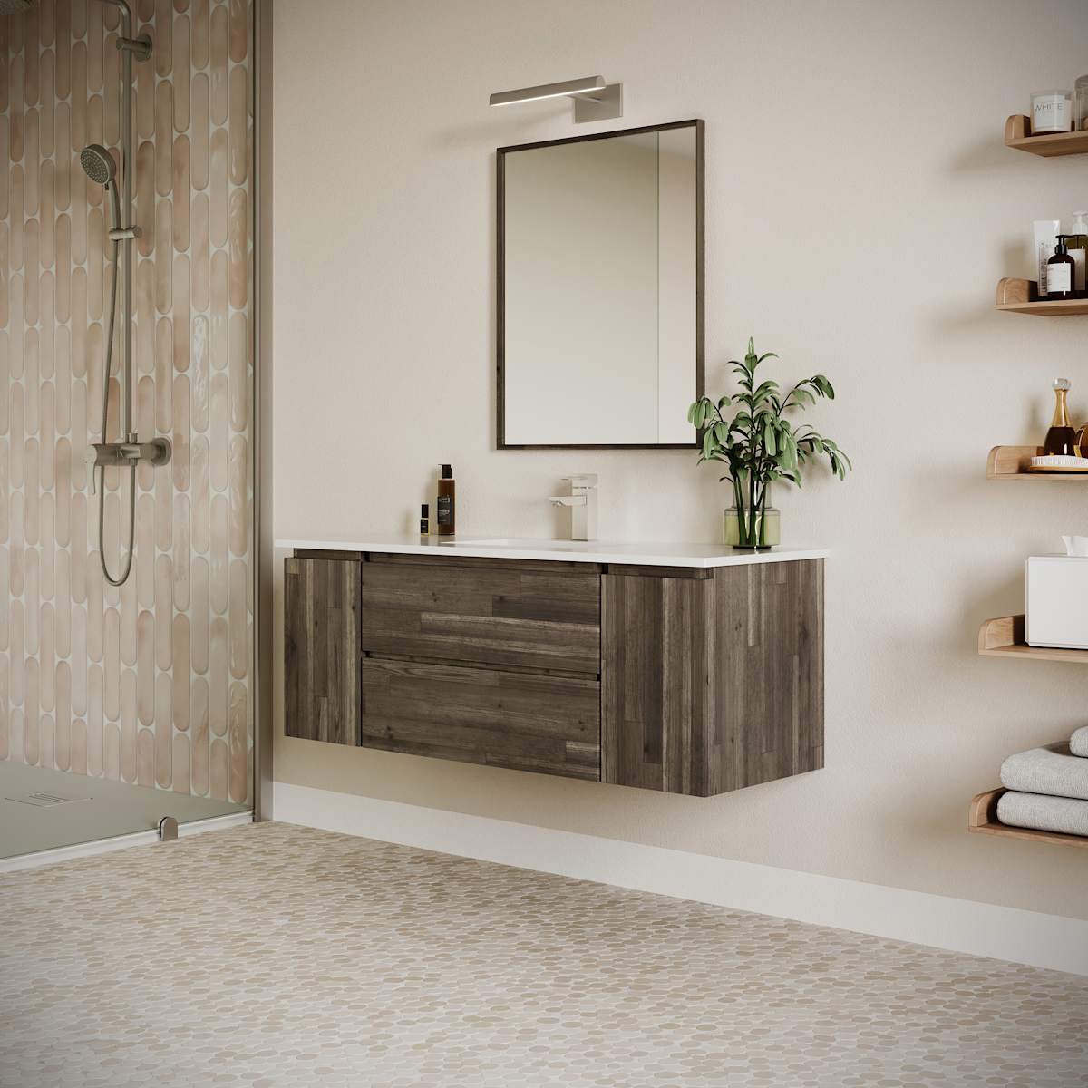 Formosa 54" Wall Mounted Single Basin Vanity Set with Cabinet, Quartz Vanity Top, and Framed Mirror