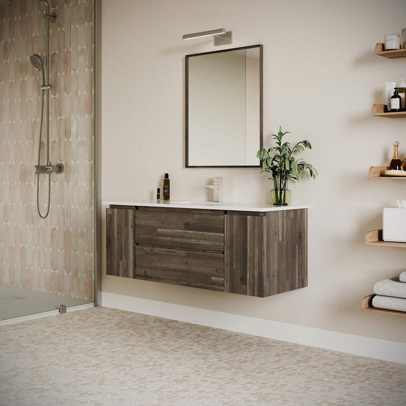 Formosa 54" Wall Mounted Single Basin Vanity Set with Cabinet, Quartz Vanity Top, and Framed Mirror - image 5