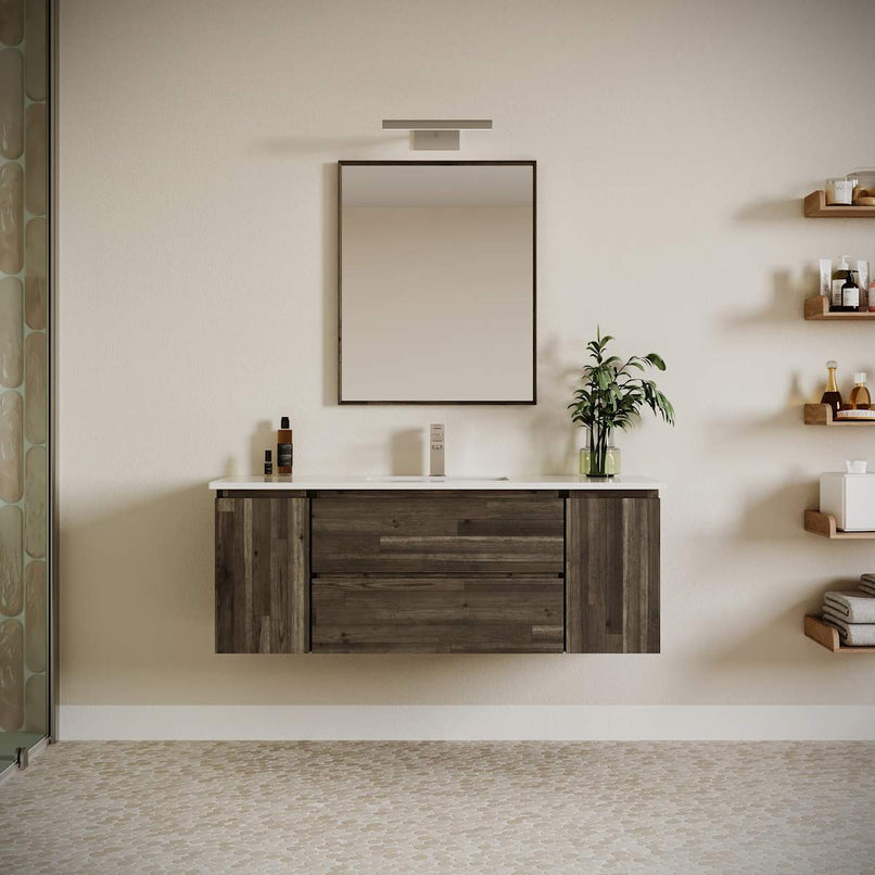 Formosa 54" Wall Mounted Single Basin Vanity Set with Cabinet, Quartz Vanity Top, and Framed Mirror - image 1