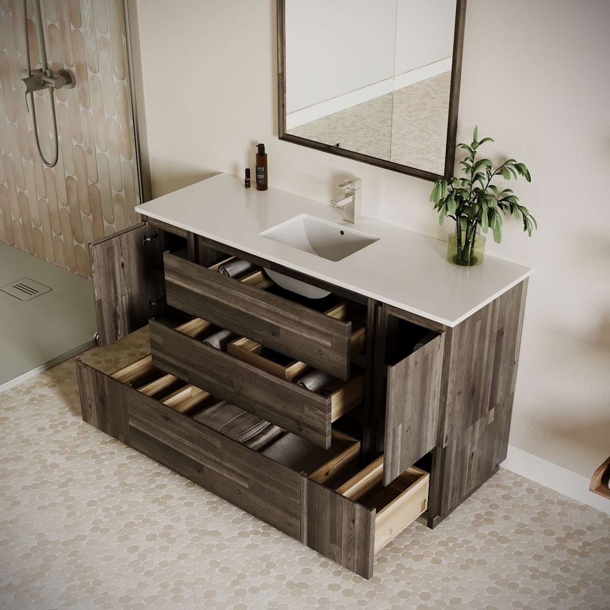 Formosa 60" Free Standing Single Basin Vanity Set with Cabinet, Quartz Vanity Top, and Framed Mirror