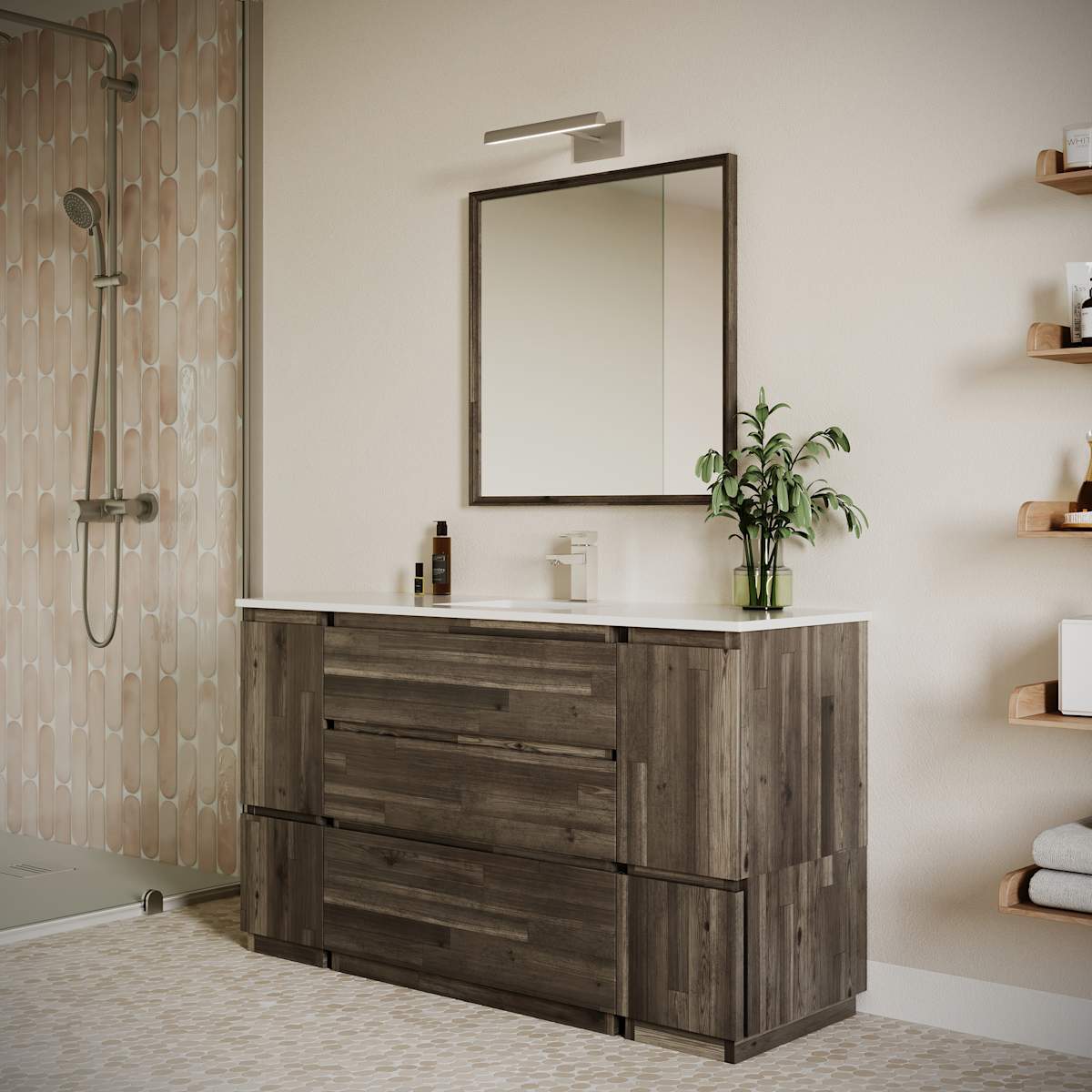 Formosa 60" Free Standing Single Basin Vanity Set with Cabinet, Quartz Vanity Top, and Framed Mirror