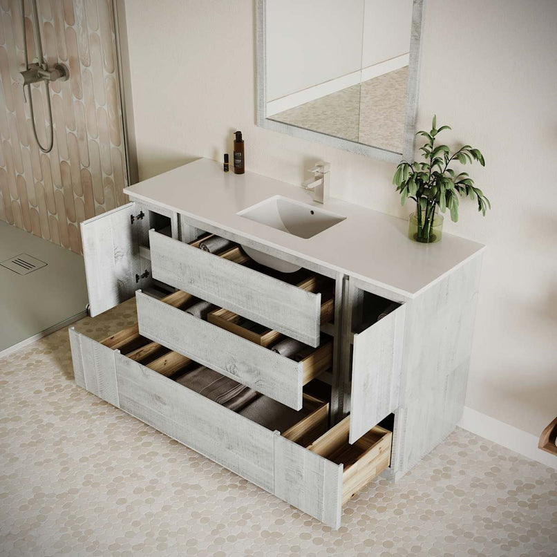 Formosa 60" Free Standing Single Basin Vanity Set with Cabinet, Quartz Vanity Top, and Framed Mirror - image 15