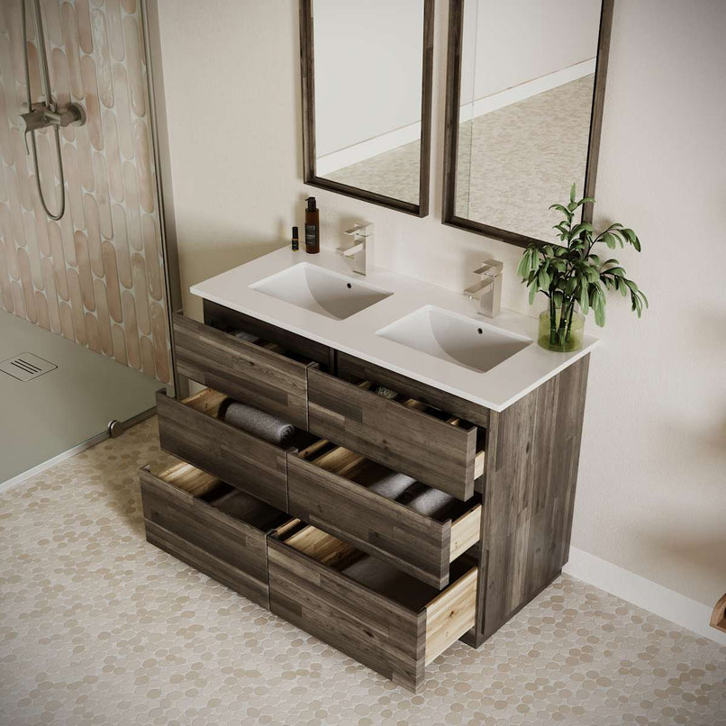 Formosa 48" Free Standing Double Basin Vanity Set with Cabinet, Quartz Vanity Top, and Framed Mirror - image 3