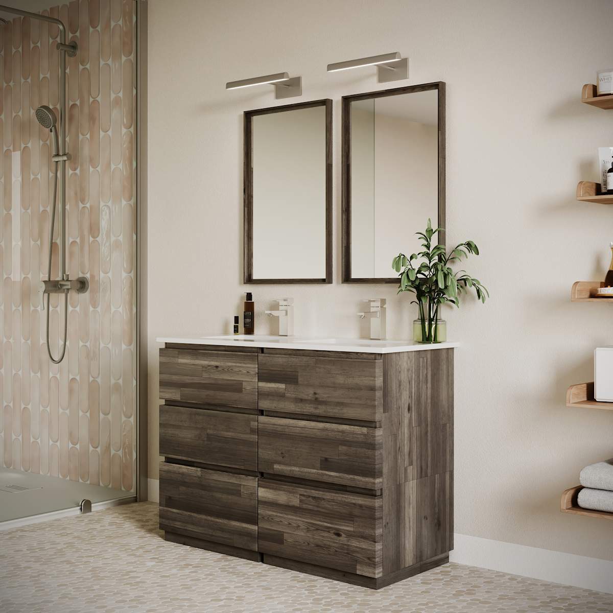 Formosa 48" Free Standing Double Basin Vanity Set with Cabinet, Quartz Vanity Top, and Framed Mirror