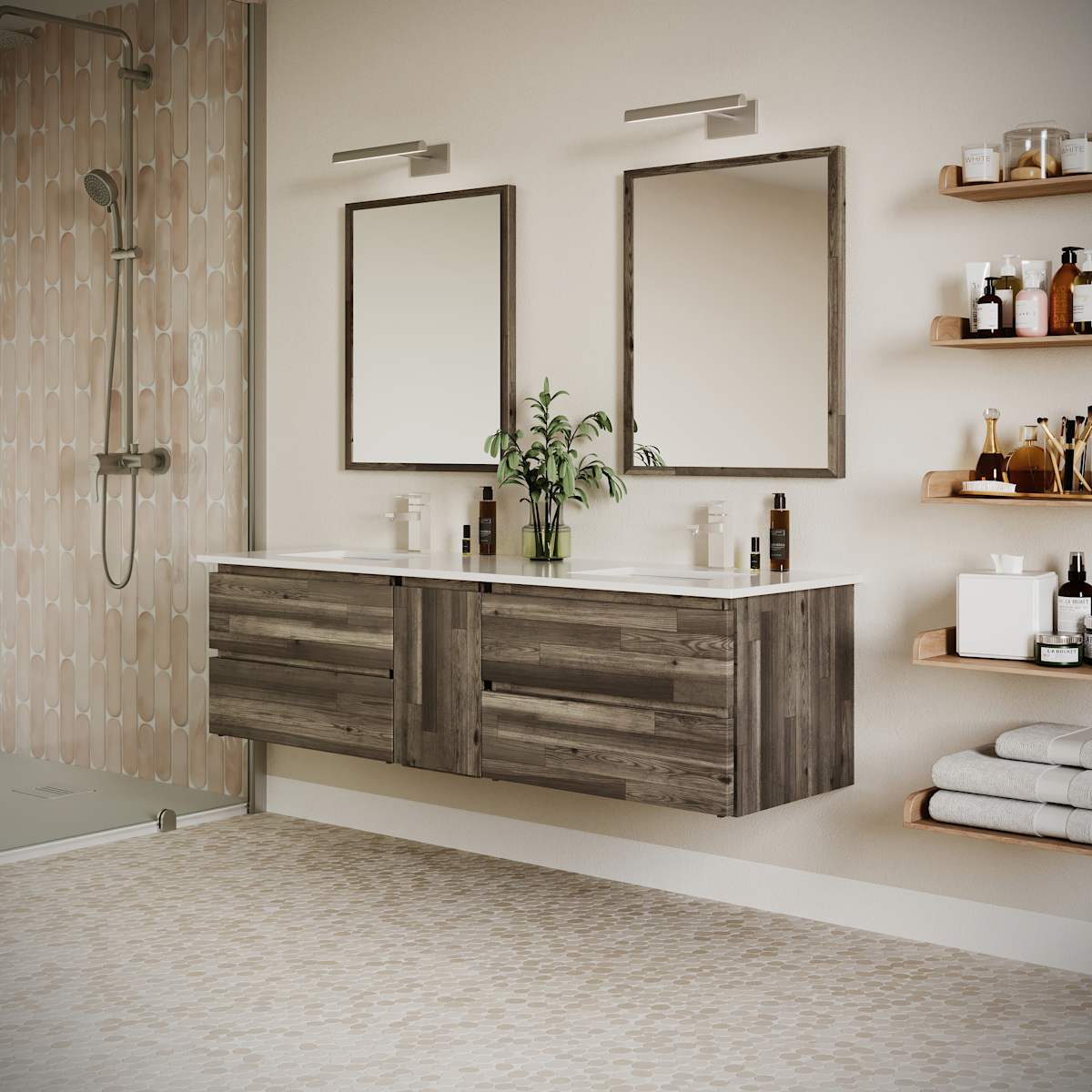 Formosa 72" Wall Mounted Double Basin Vanity Set with Cabinet, Quartz Vanity Top, and Framed Mirror