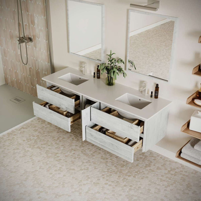 Formosa 72" Wall Mounted Double Basin Vanity Set with Cabinet, Quartz Vanity Top, and Framed Mirror - image 15