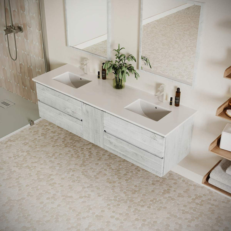 Formosa 72" Wall Mounted Double Basin Vanity Set with Cabinet, Quartz Vanity Top, and Framed Mirror - image 16