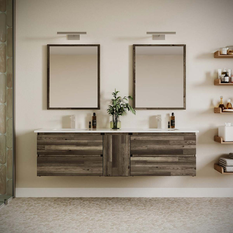 Formosa 72" Wall Mounted Double Basin Vanity Set with Cabinet, Quartz Vanity Top, and Framed Mirror - image 1