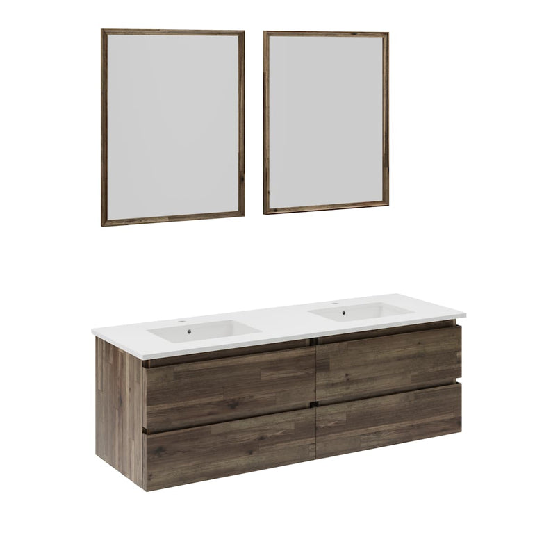Formosa 60" Wall Mounted Double Basin Vanity Set with Cabinet, Quartz Vanity Top, and Framed Mirror - image 2