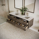 Formosa 60" Wall Mounted Double Basin Vanity Set with Cabinet, Quartz Vanity Top, and Framed Mirror - image 3