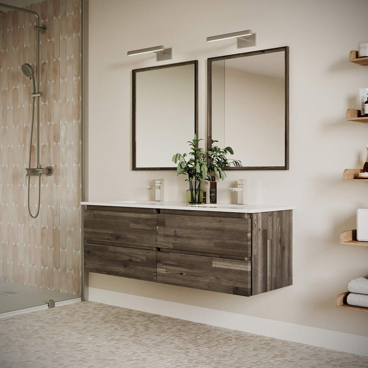 Formosa 60" Wall Mounted Double Basin Vanity Set with Cabinet, Quartz Vanity Top, and Framed Mirror
