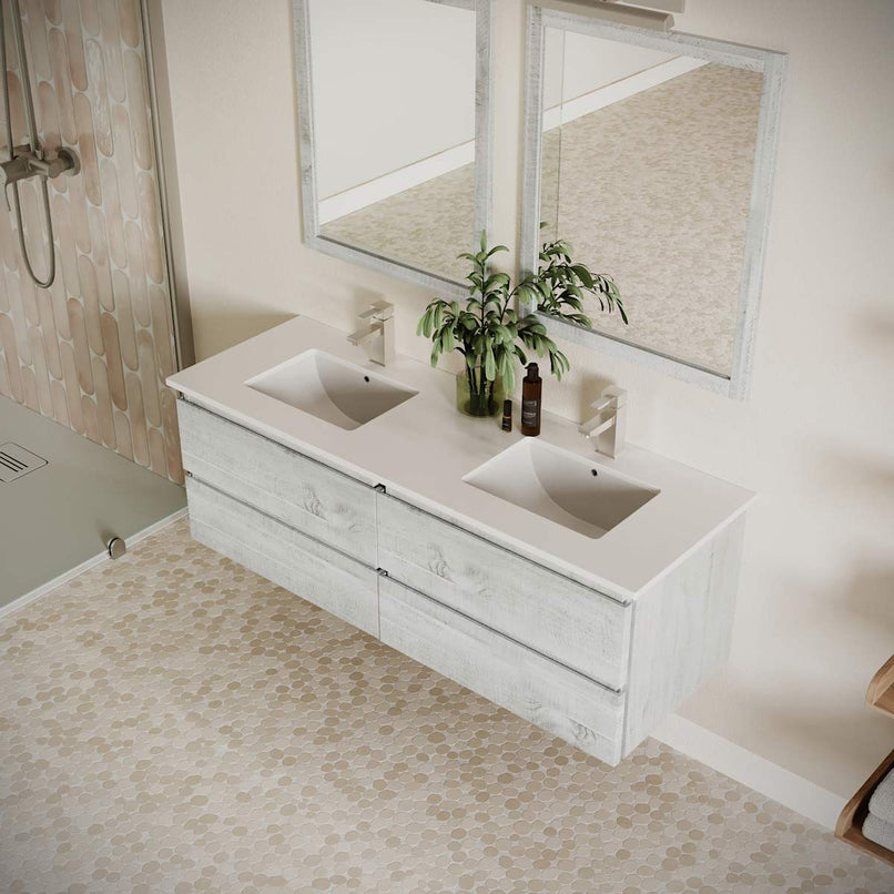 Formosa 60" Wall Mounted Double Basin Vanity Set with Cabinet, Quartz Vanity Top, and Framed Mirror - image 16