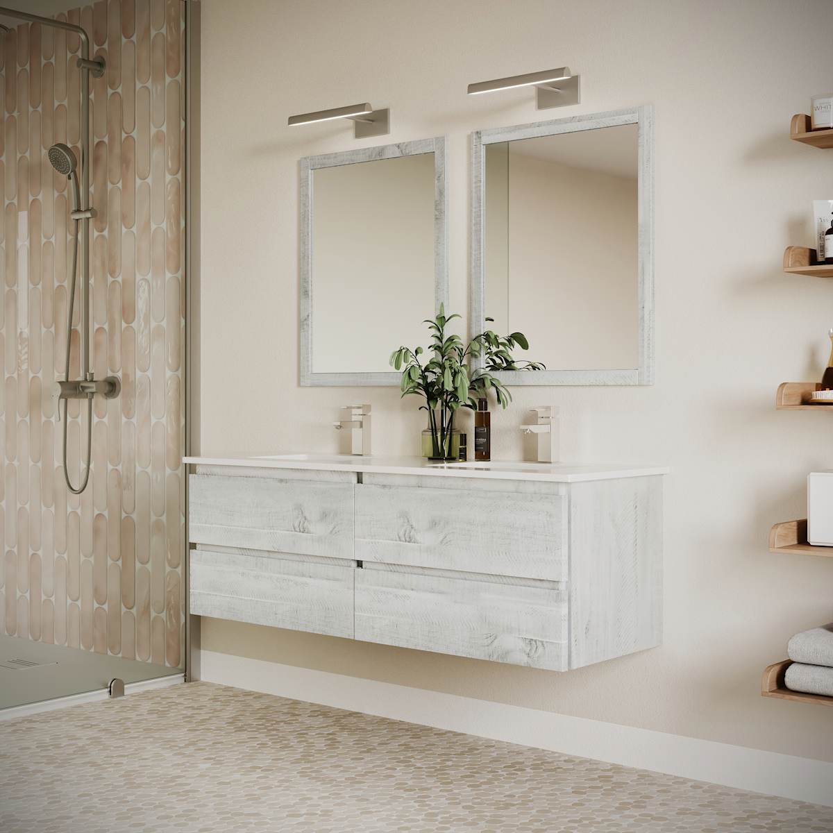 Formosa 60" Wall Mounted Double Basin Vanity Set with Cabinet, Quartz Vanity Top, and Framed Mirror - image 17