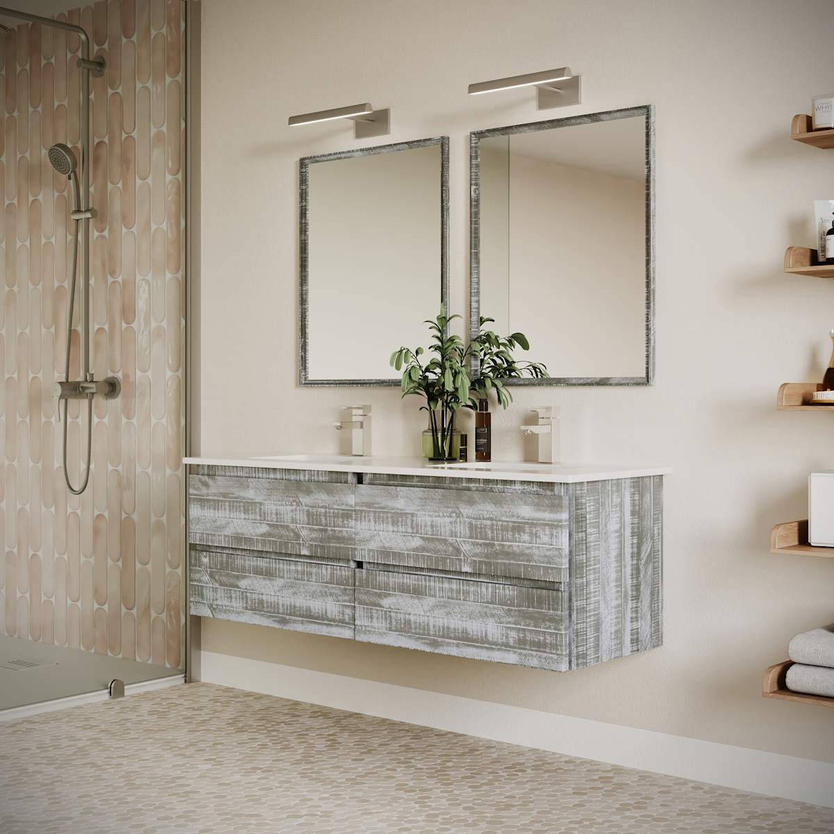 Formosa 60" Wall Mounted Double Basin Vanity Set with Cabinet, Quartz Vanity Top, and Framed Mirror - image 23
