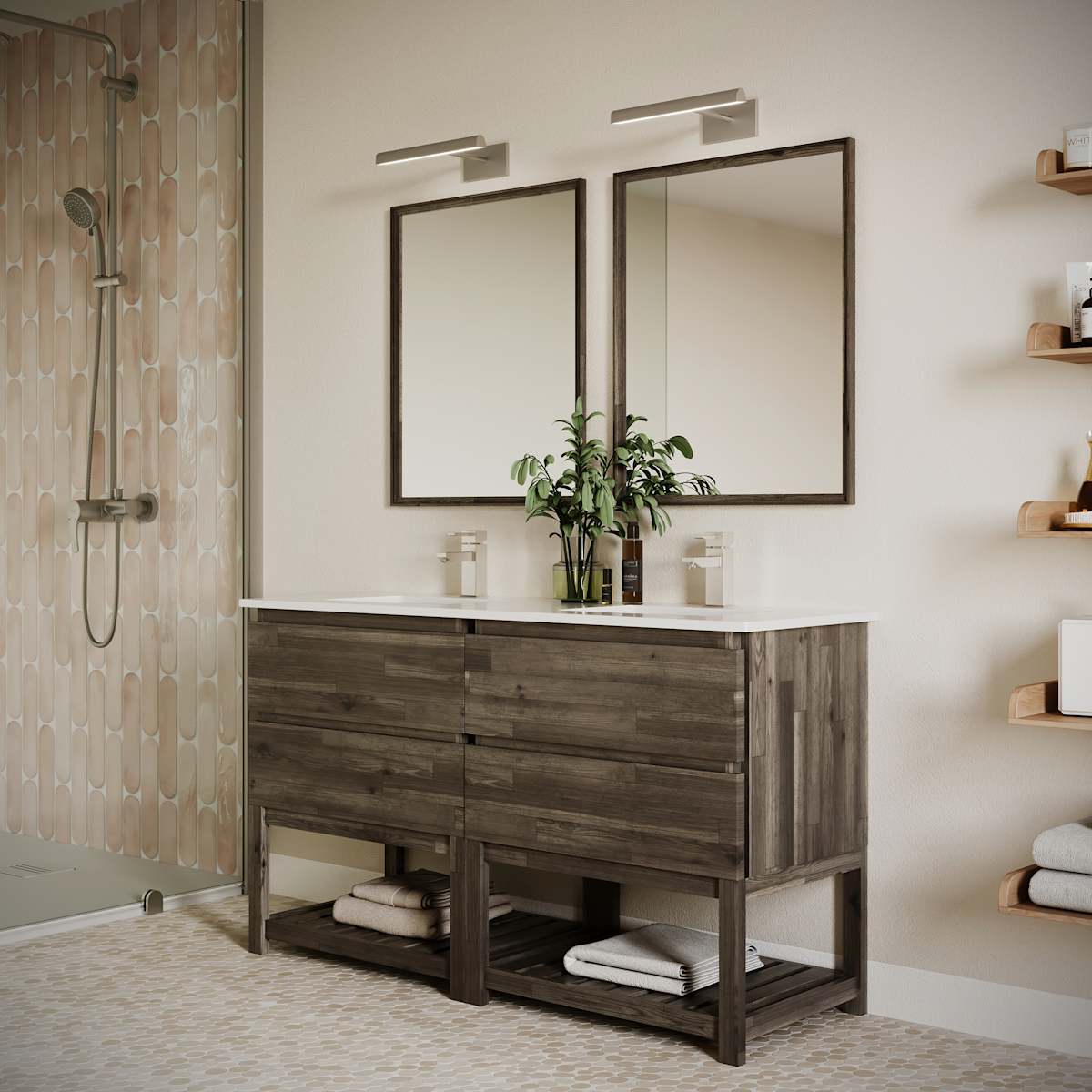 Formosa 60" Free Standing Double Basin Vanity Set with Cabinet, Quartz Vanity Top, and Framed Mirror