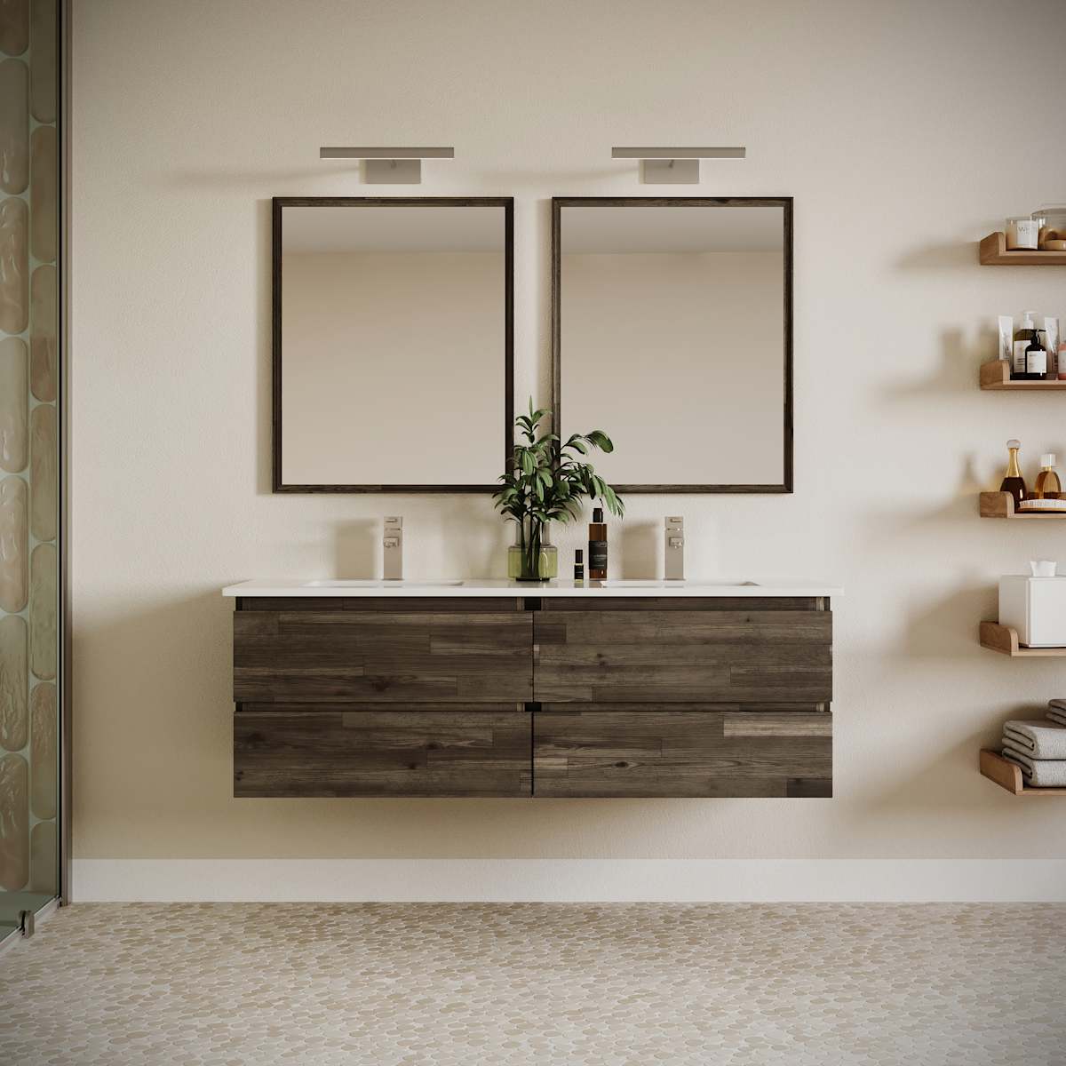 Formosa 60" Wall Mounted Double Basin Vanity Set with Cabinet, Quartz Vanity Top, and Framed Mirror