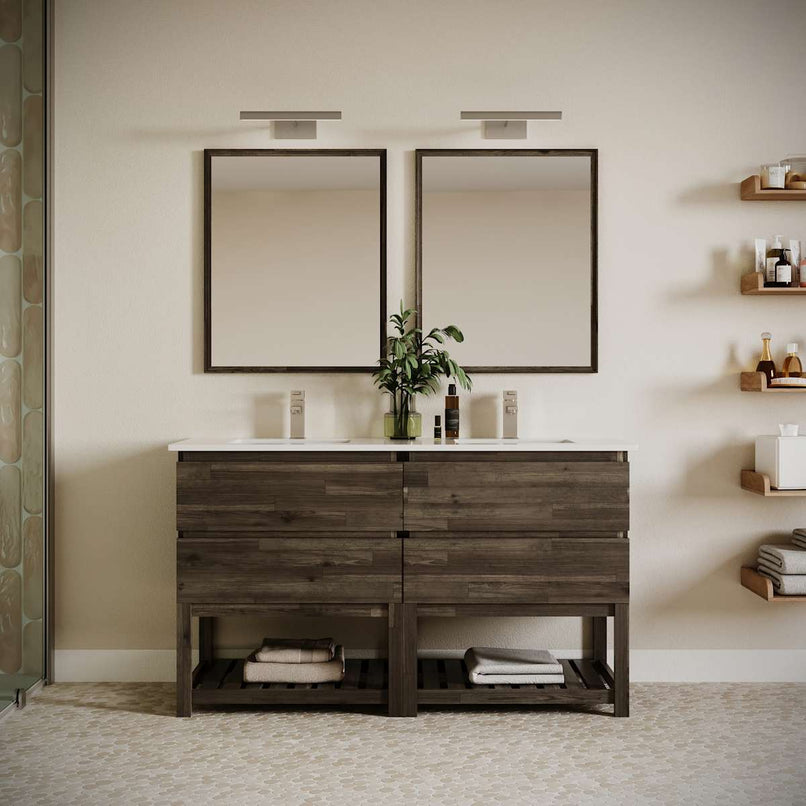 Formosa 60" Free Standing Double Basin Vanity Set with Cabinet, Quartz Vanity Top, and Framed Mirror - image 1