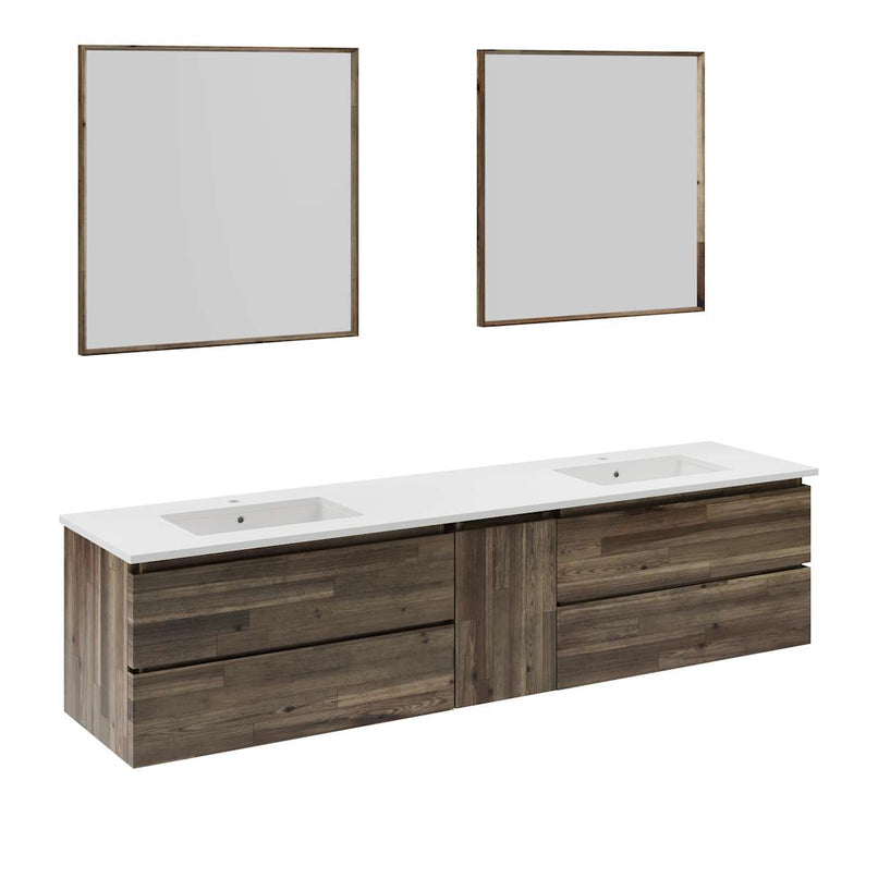 Formosa 84" Wall Mounted Double Basin Vanity Set with Cabinet, Quartz Vanity Top, and Framed Mirror - image 2