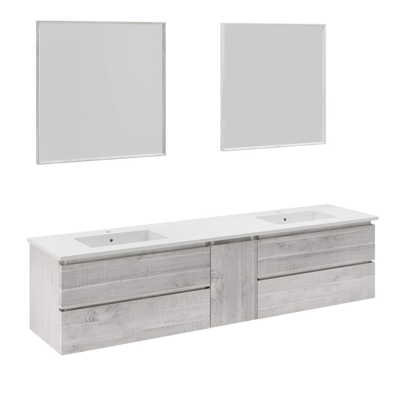 Formosa 84" Wall Mounted Double Basin Vanity Set with Cabinet, Quartz Vanity Top, and Framed Mirror - image 14