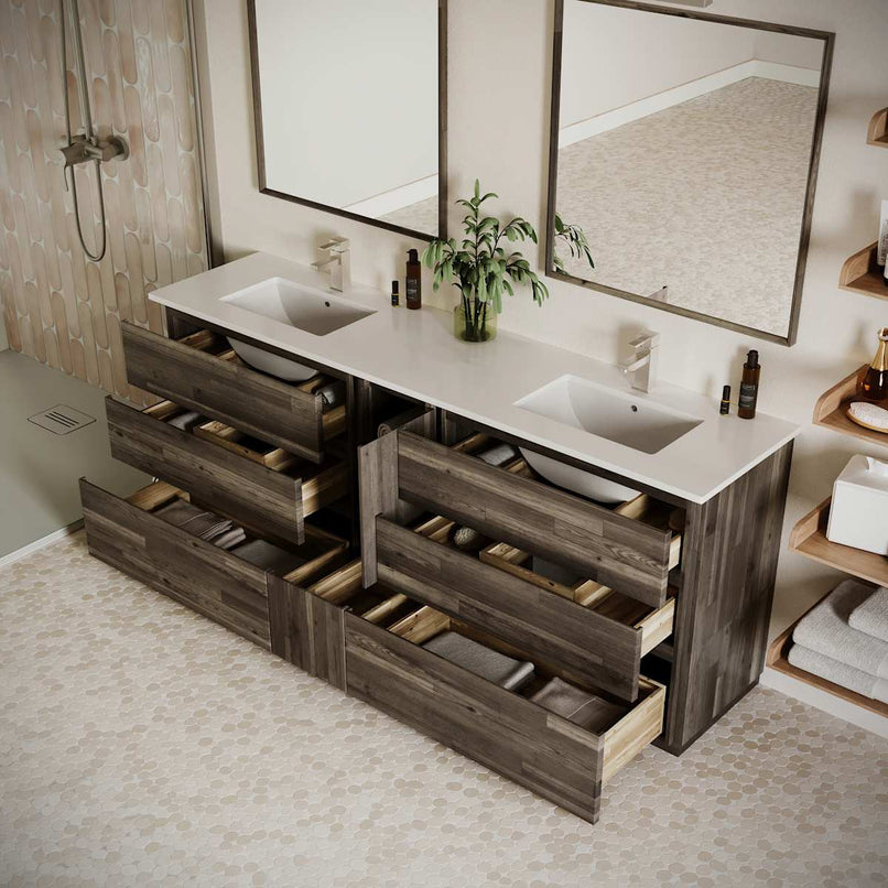Formosa 84" Free Standing Double Basin Vanity Set with Cabinet, Quartz Vanity Top, and Framed Mirror - image 3