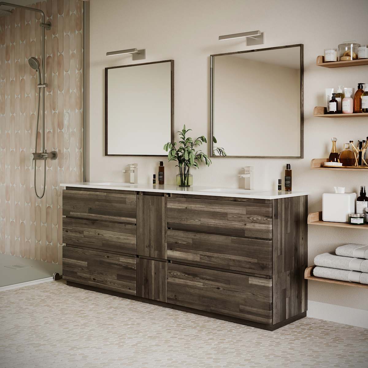 Formosa 84" Free Standing Double Basin Vanity Set with Cabinet, Quartz Vanity Top, and Framed Mirror - image 5