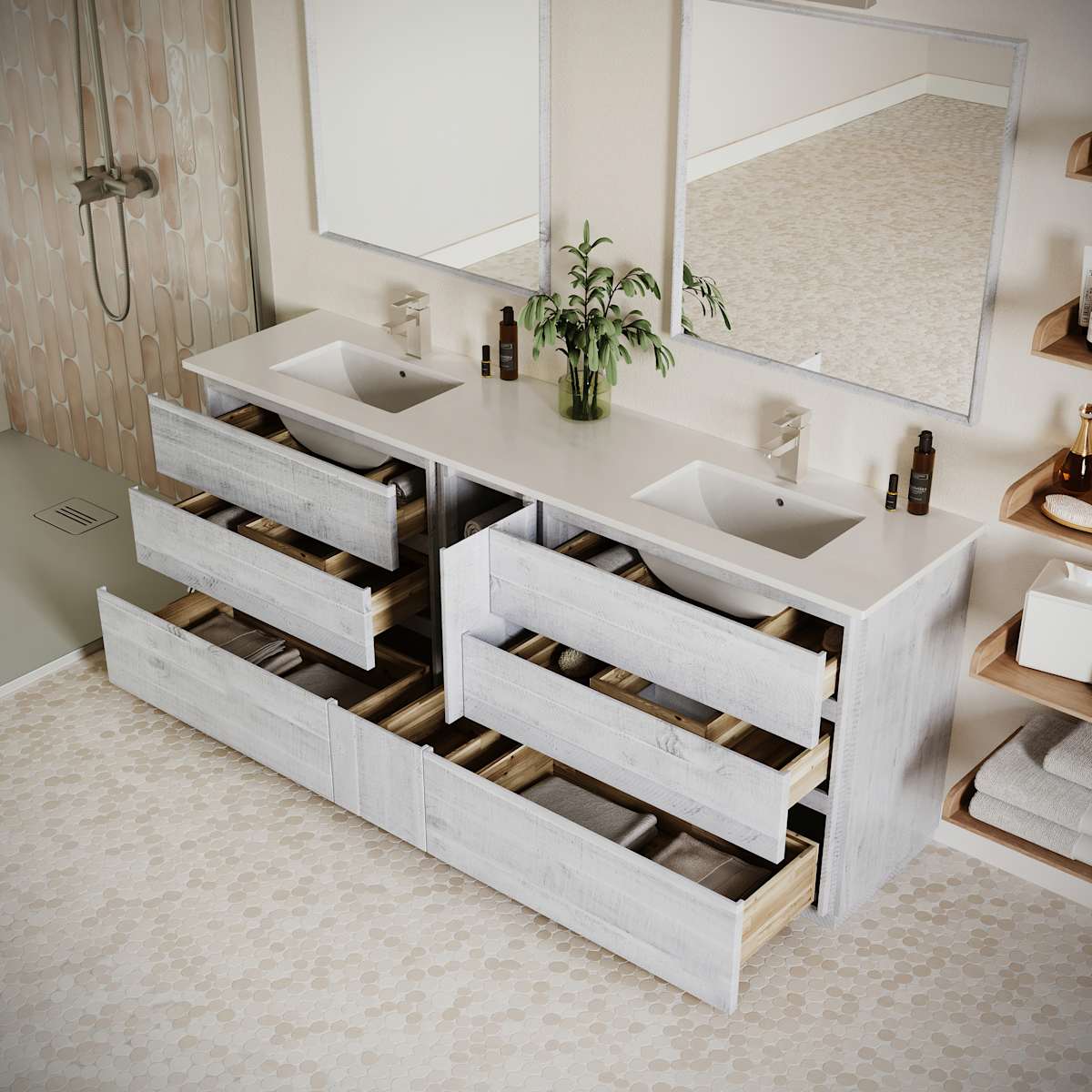 Formosa 84" Free Standing Double Basin Vanity Set with Cabinet, Quartz Vanity Top, and Framed Mirror - image 15