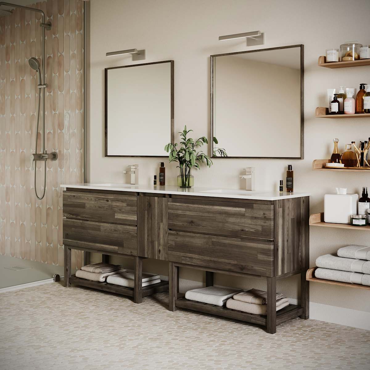 Formosa 84" Free Standing Double Basin Vanity Set with Cabinet, Quartz Vanity Top, and Framed Mirror - image 5