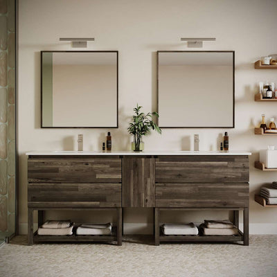 Formosa 84" Free Standing Double Basin Vanity Set with Cabinet, Quartz Vanity Top, and Framed Mirror - image 1