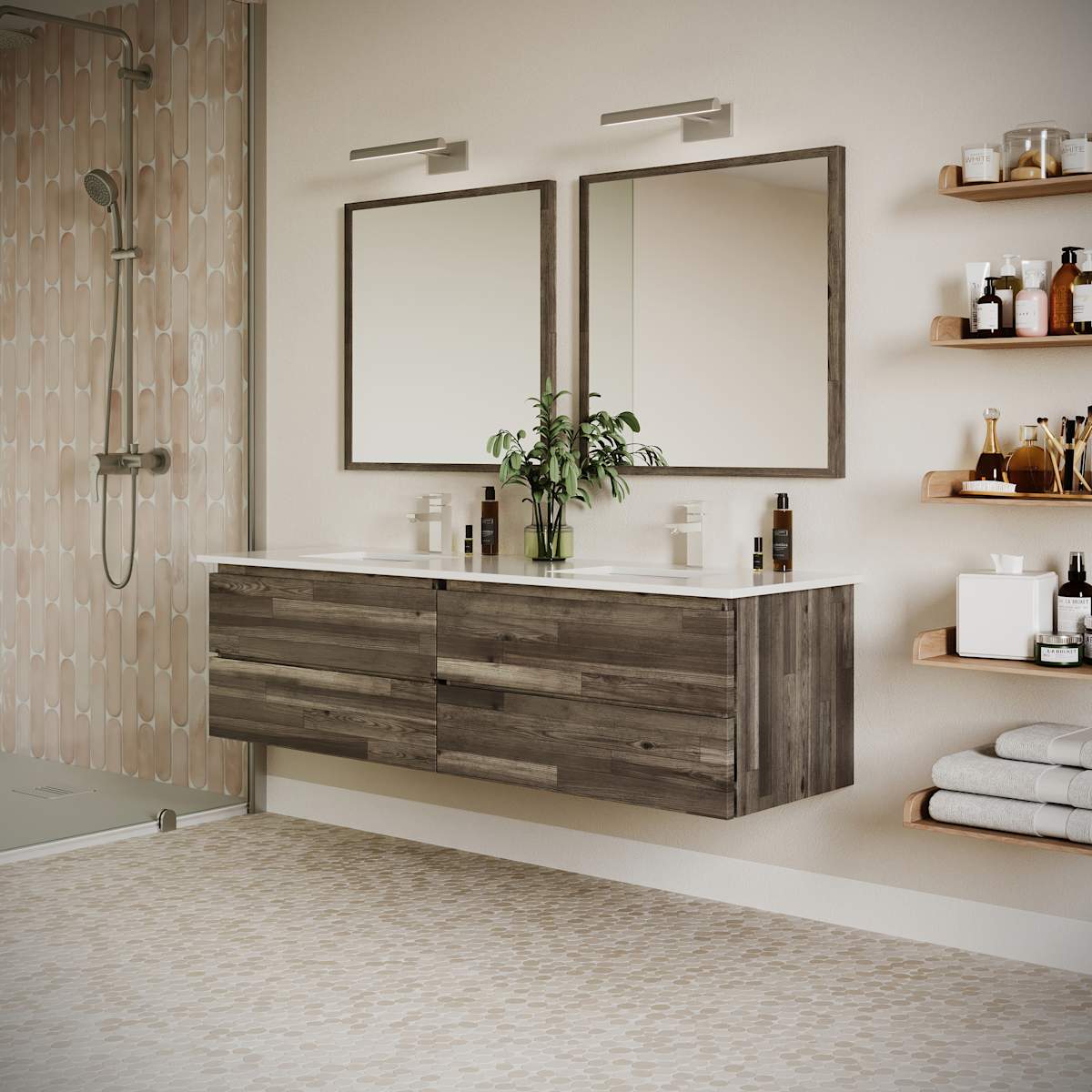 Formosa 72" Wall Mounted Double Basin Vanity Set with Cabinet, Quartz Vanity Top, and Framed Mirror