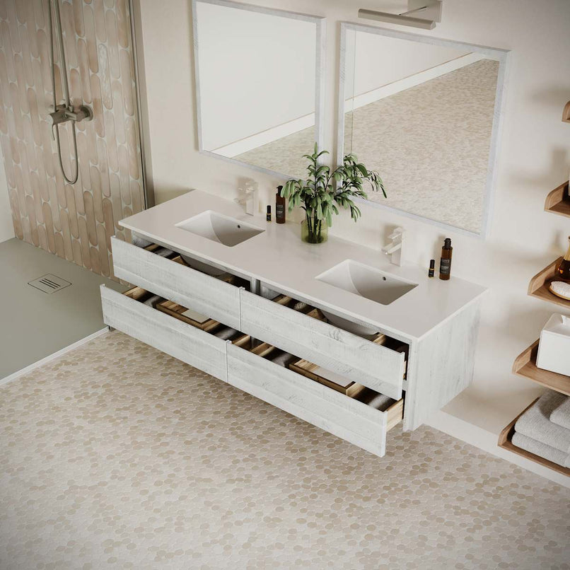 Formosa 72" Wall Mounted Double Basin Vanity Set with Cabinet, Quartz Vanity Top, and Framed Mirror - image 15