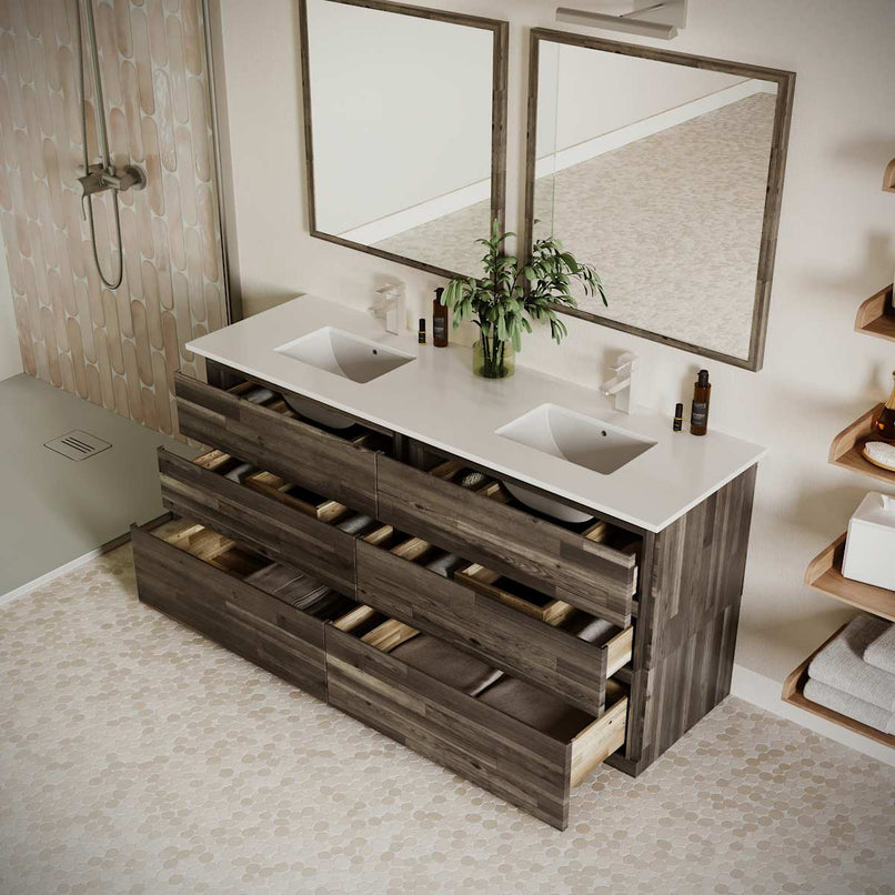 Formosa 72" Free Standing Double Basin Vanity Set with Cabinet, Quartz Vanity Top, and Framed Mirror - image 3